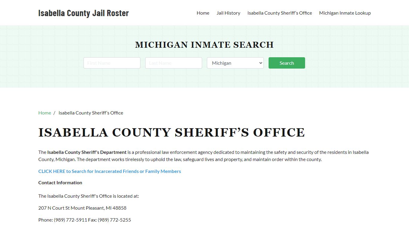 Isabella County Sheriff Office, MI, Arrest Warrants Search